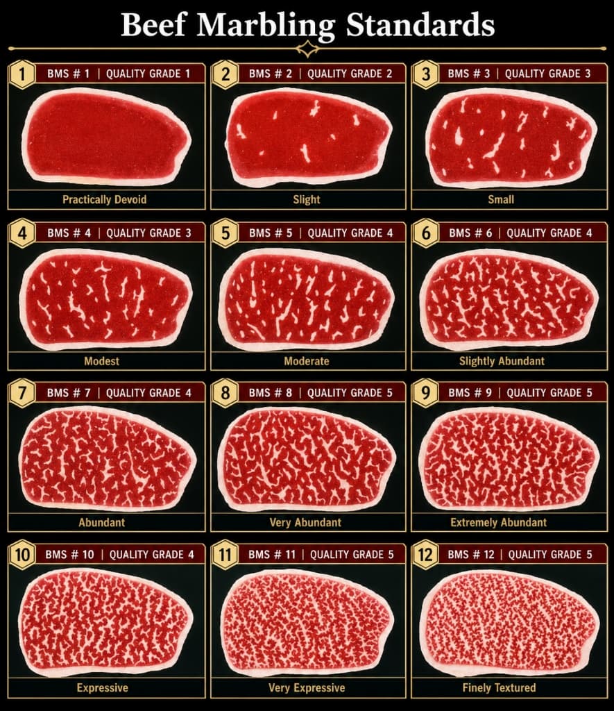Beef Marbling Standards BMS 1 to 12