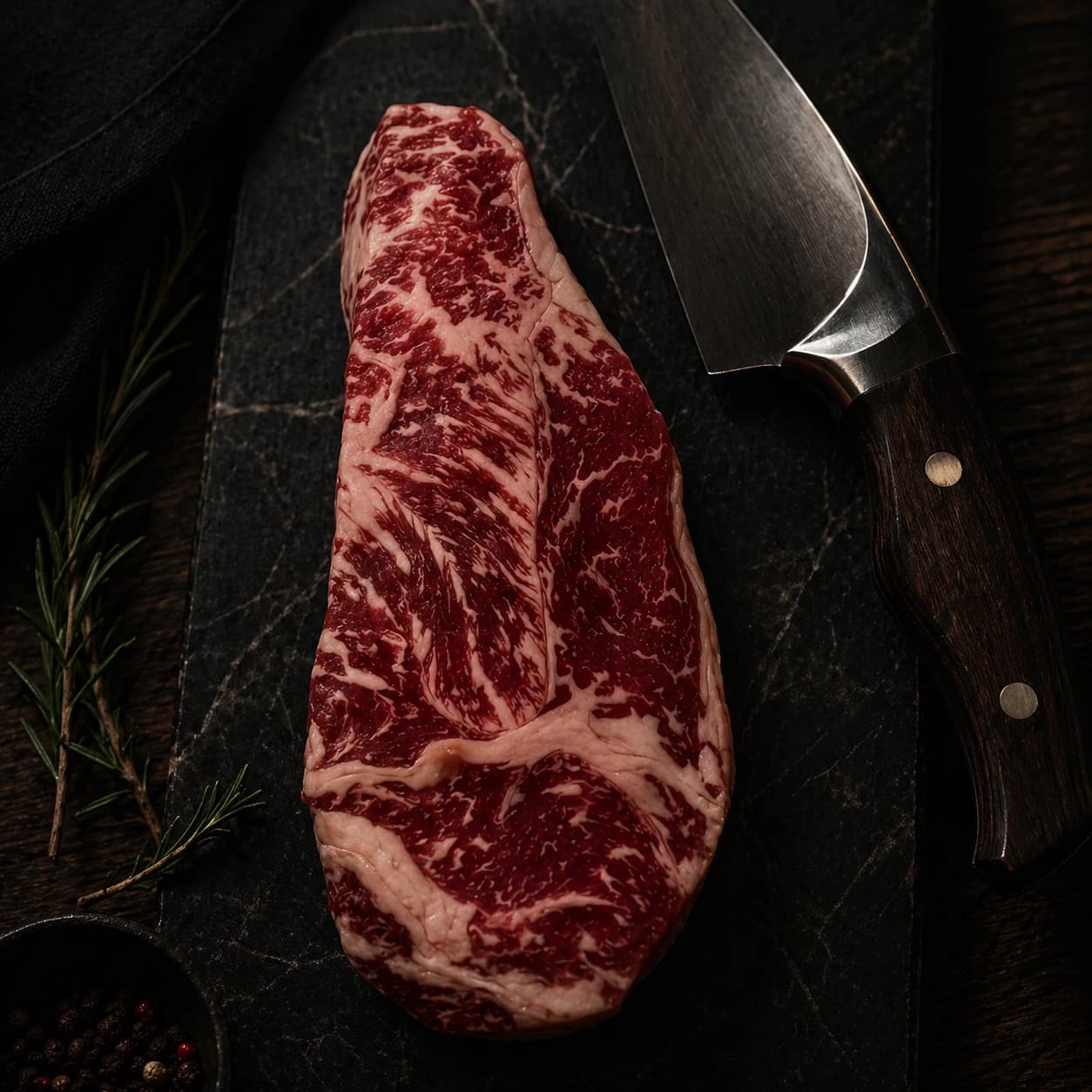 DRY AGED 50+ DAYS USDA "FIRST CUT HAND SELECTED-UPPER PRIME BLACK ANGUS" NEW YORK STRIP